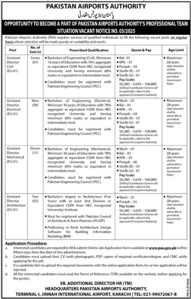 PAA Pakistan Airports Authority Jobs 2025 Apply Online Advertisement